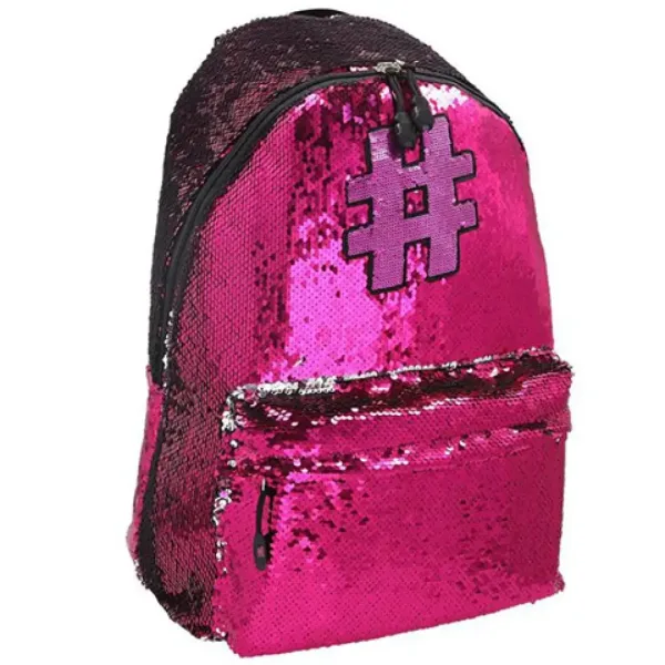 Spirit: Zaino scolastico con paillettes rosa hashtag Pink, zaino di colore rosa 41x32x21cm immagine 1