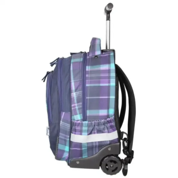 Spirit: Zaino trolley a quadretti viola con ruote per la scuola immagine 3