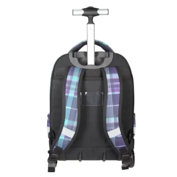 Spirit: Zaino trolley a quadretti viola con ruote per la scuola immagine 4