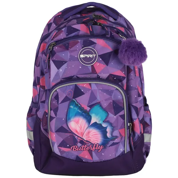Spirit: zaino scolastico arrotondato 3D con motivo Butterfly, 34x26x44cm. immagine 3