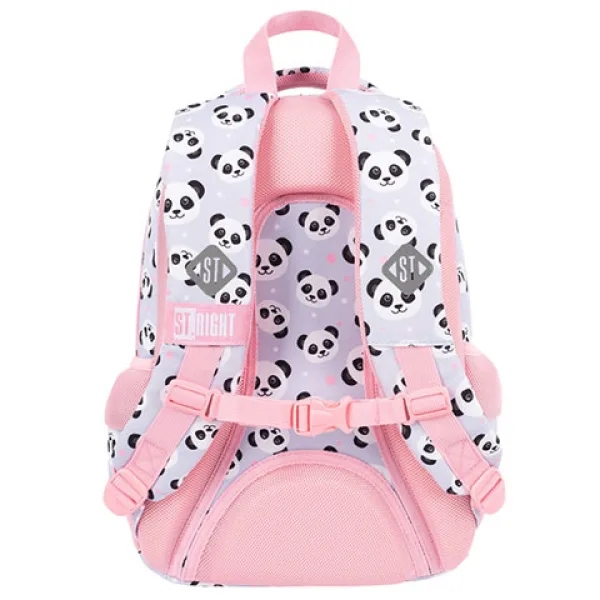 St.Right Grey Panda zaino scolastico a tre scomparti con motivo panda rosa-grigio, 39x27x17 cm immagine 3
