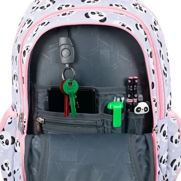 St.Right Grey Panda zaino scolastico a tre scomparti con motivo panda rosa-grigio, 39x27x17 cm immagine 4