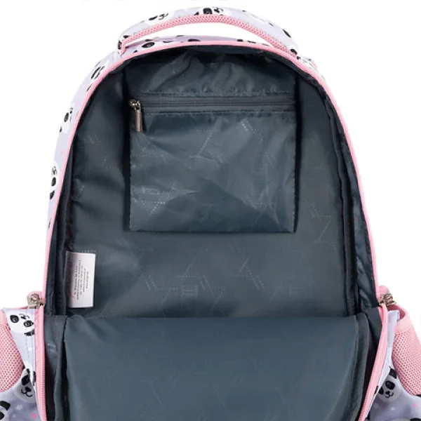 St.Right Grey Panda zaino scolastico a tre scomparti con motivo panda rosa-grigio, 39x27x17 cm immagine 5