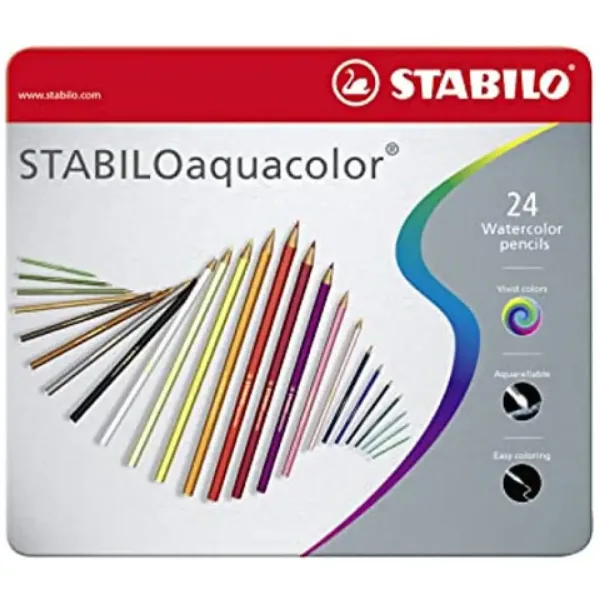 Stabilo: Set di 24 matite colorate Aquacolor in scatola di metallo immagine 1