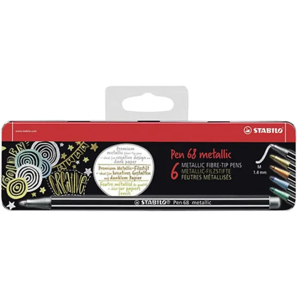 Stabilo: Set di 6 pennarelli Pen 68 colori metallici in scatola di metallo immagine 1