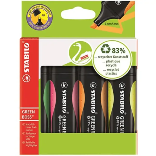 Stabilo: Set di evidenziatori Green Boss 4 pezzi colorati immagine 1