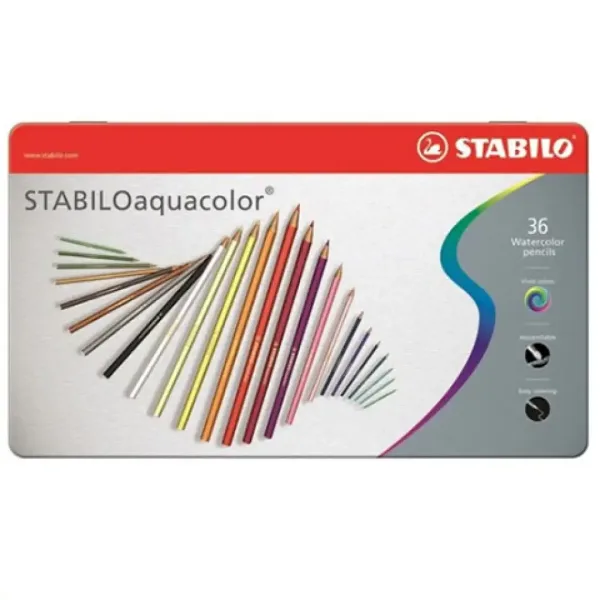 Stabilo: Set di matite colorate Aquacolor in scatola di metallo 36 pezzi immagine 1