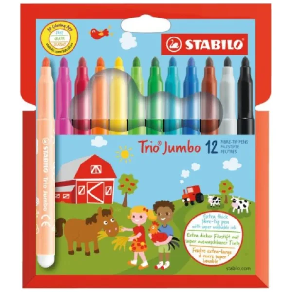 Stabilo: Trio Jumbo - set da 12 pennarelli a fibra colorati immagine 1