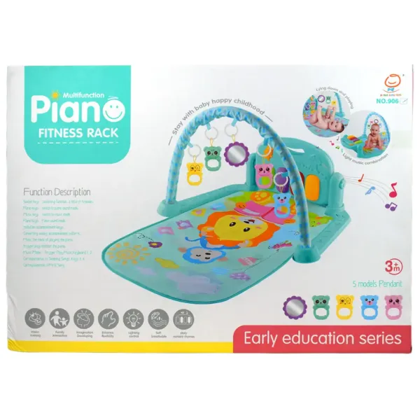 Tappeto da gioco blu con leone e pianoforte per bambini 64x78cm immagine 6