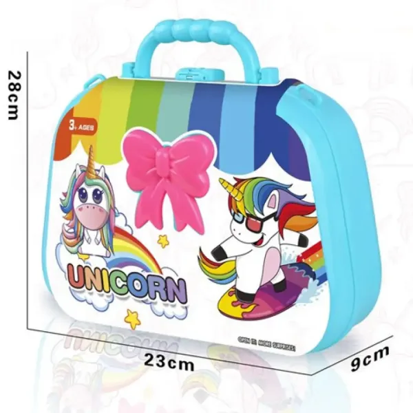 Tavolino da toeletta rosa con unicorni e accessori 23x28x9cm immagine 1
