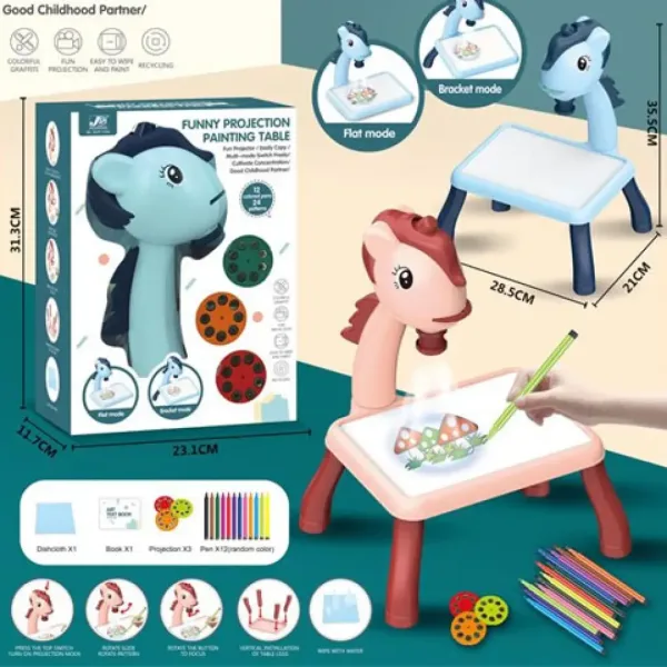 Tavolo da disegno con proiettore a forma di cavallo in due varianti immagine 2