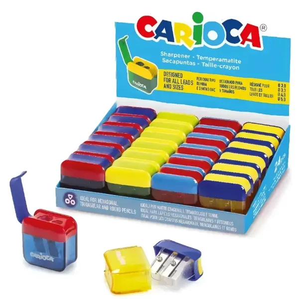 Temperino a serbatoio a due fori colorato vari tipi 1 pezzo - Carioca immagine 1