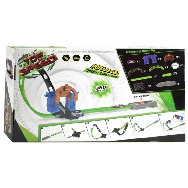 Top Speed: King-Kong 360° doppio super loop pista da corsa con figura di gorilla e 1 macchinina in scala 1/64 immagine 2