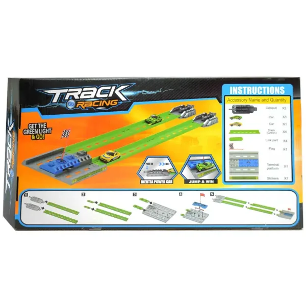 Track Racing: Pista di accelerazione con bandiera a scacchi e 2 macchinine in scala 1/64 immagine 2