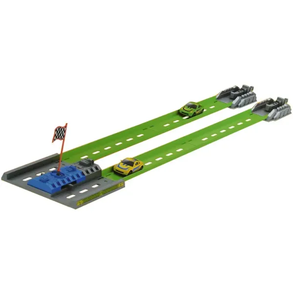 Track Racing: Pista di accelerazione con bandiera a scacchi e 2 macchinine in scala 1/64 immagine 3