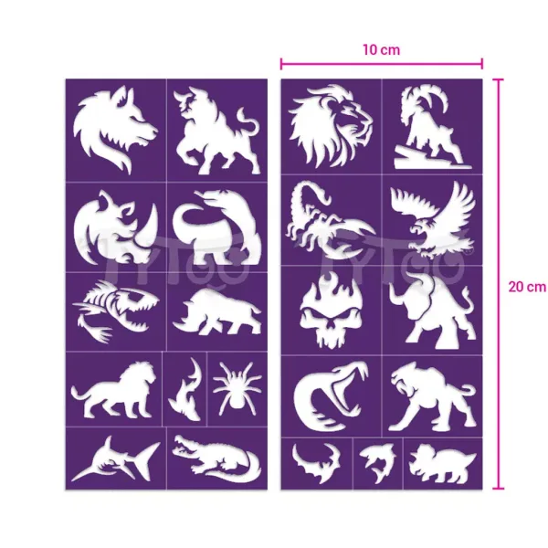 TyToo: Set di stencil per tatuaggi glitter animali selvatici, 22 pezzi immagine 5