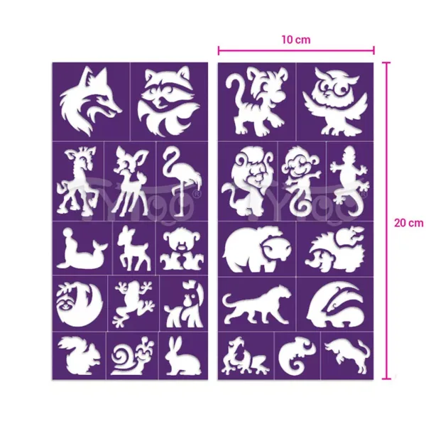 TyToo: Set di stencil per tatuaggi glitter con animali del bosco, 26 pezzi immagine 3