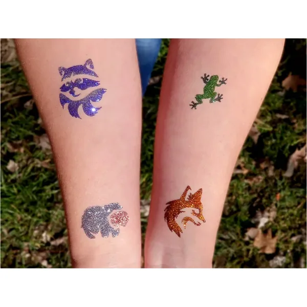 TyToo: Set di stencil per tatuaggi glitter con animali del bosco, 26 pezzi immagine 4