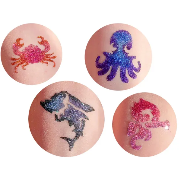 TyToo: Set di stencil per tatuaggi glitter con animali marini, 26 pezzi immagine 4