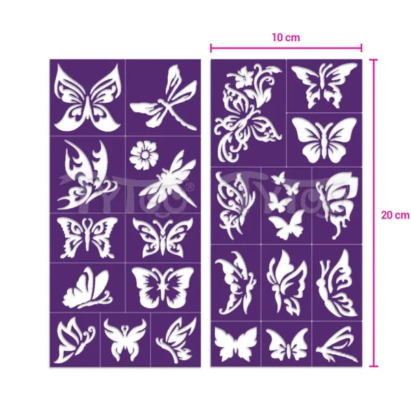 TyToo: Set di stencil per tatuaggi glitterati a forma di farfalla, 23 pezzi immagine 4