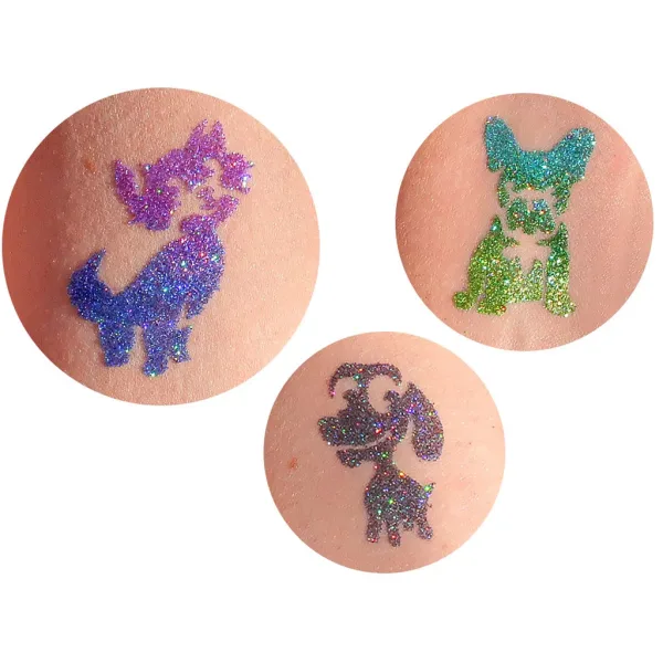 TyToo: Set di stencil per tatuaggi glitterati cani e gatti, 27 pezzi immagine 5