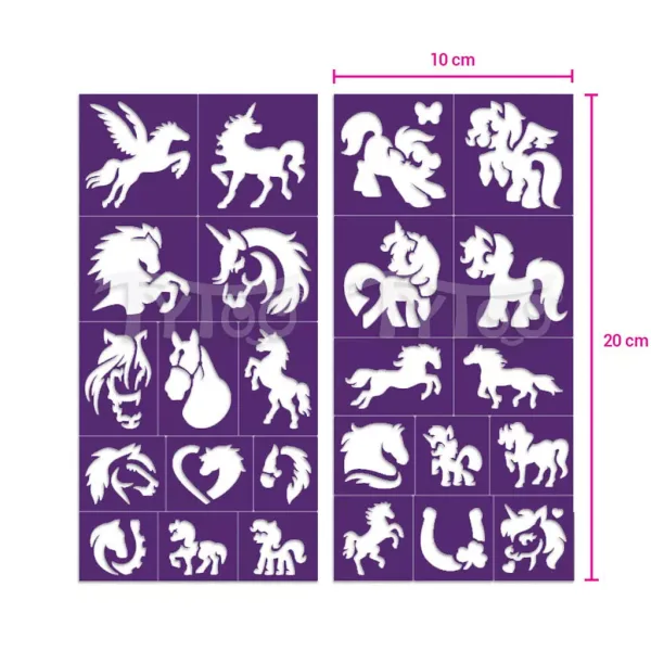 TyToo: Set di stencil per tatuaggi glitterati cavalli e pony, 25 pezzi immagine 3