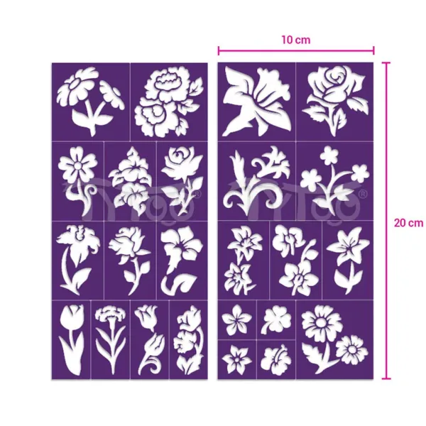 TyToo: Set di stencil per tatuaggi glitterati con fiori, 24 pezzi immagine 3
