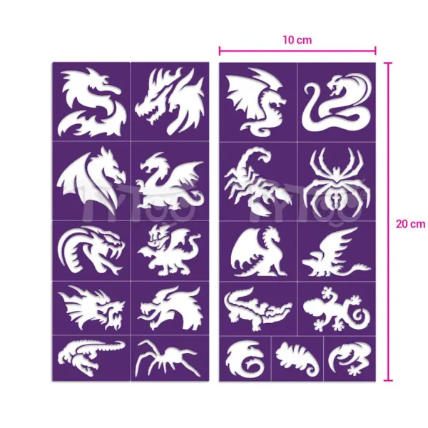 TyToo: Set di stencil per tatuaggi glitterati di draghi e lucertole 21 pezzi immagine 4