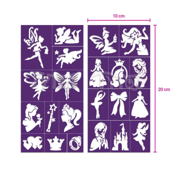 TyToo: Set di stencil per tatuaggi glitterati fate e principesse, 22 pezzi immagine 4
