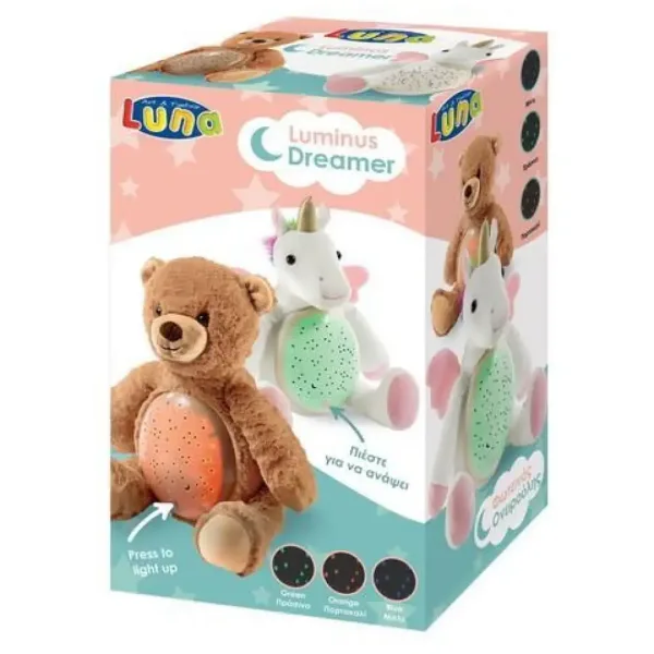 Unicorno di peluche con luce LED proiettore 25x27x19cm immagine 1
