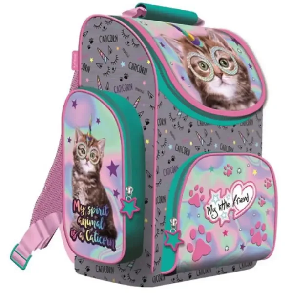 Zaino ergonomico olografico con unicorno gatto, dimensioni 35,5x27,5x16 cm. immagine 1