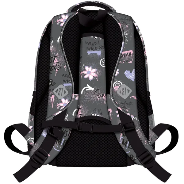 Zaino scolastico grigio con la scritta "St.Right Good Vibes", modello BP58, 40x28x18 cm immagine 2