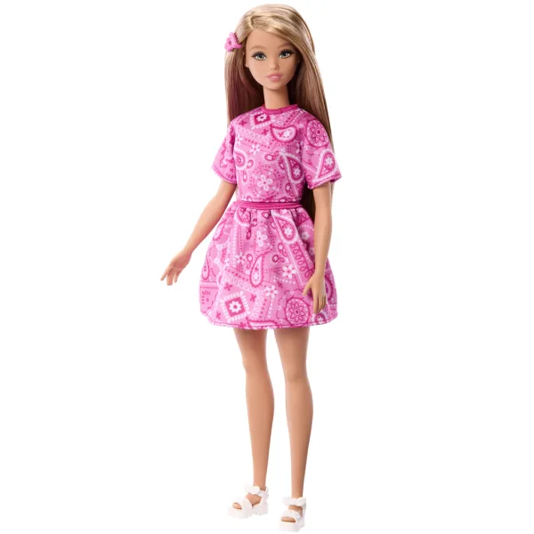 Barbie: Fashionista Amiche stilose bambola di moda con vestito rosa a fantasia foulard - Mattel immagine 2