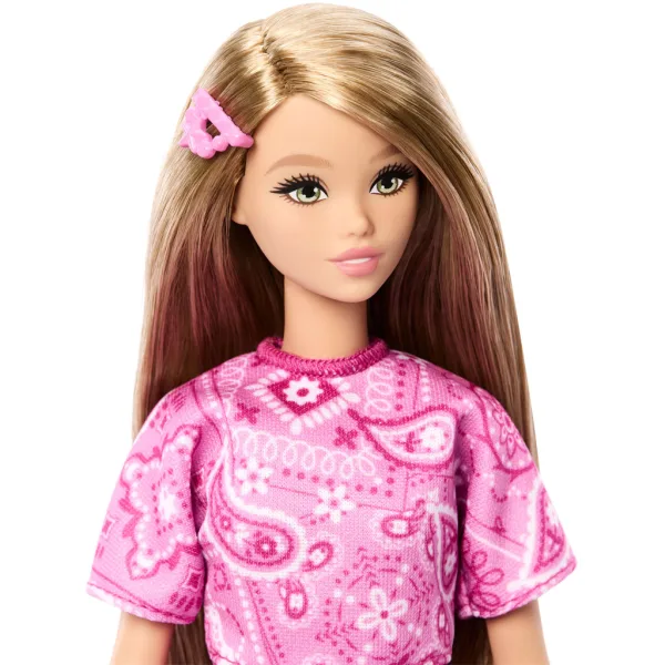 Barbie: Fashionista Amiche stilose bambola di moda con vestito rosa a fantasia foulard - Mattel immagine 3