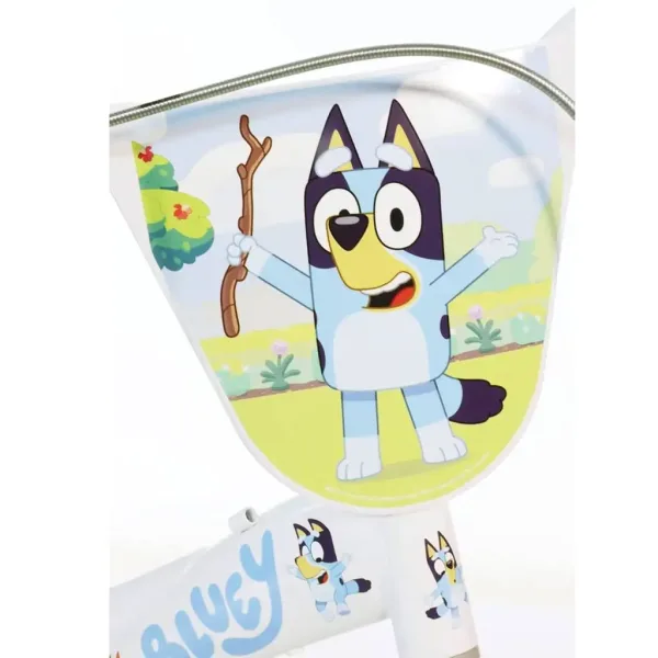 Bicicletta per bambini Bluey 12” con portabottiglie e ruote laterali in bianco-blu-verde – Dino Bikes immagine 3