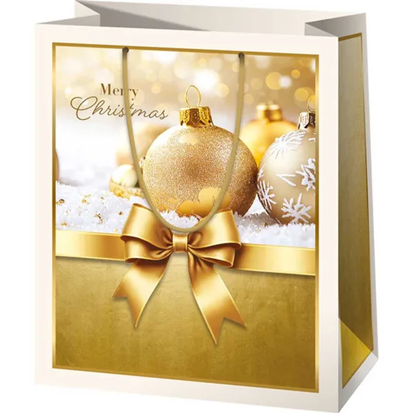 Borsa regalo di Natale media color oro 18x23x10cm immagine 1