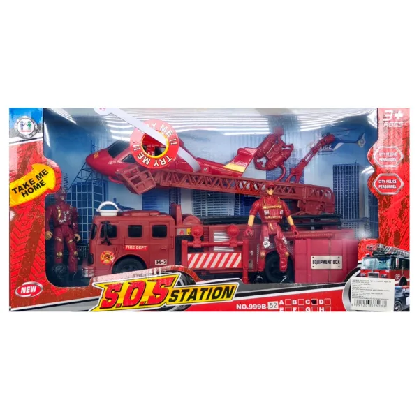 Camion dei pompieri e elicottero con luci, suoni e personaggi immagine 2