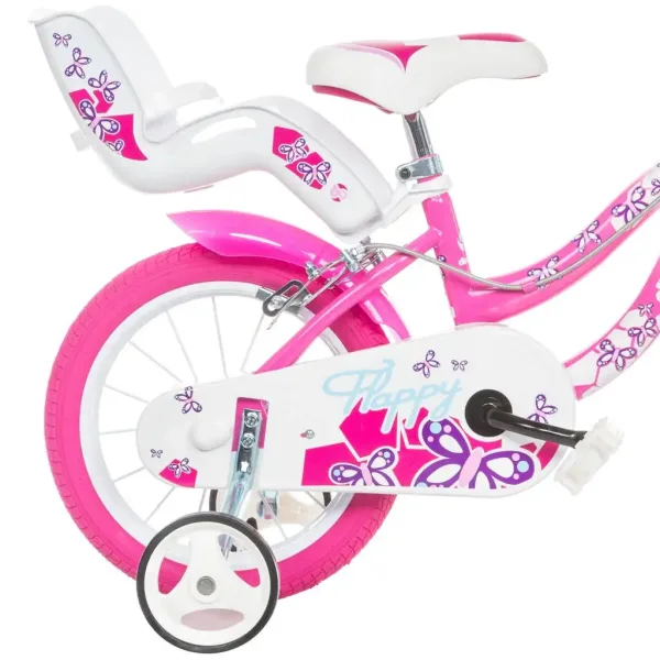 Flappy 14” bicicletta per bambini con cestino e seggiolino rosa-bianco – Dino Bikes bicicletta immagine 2