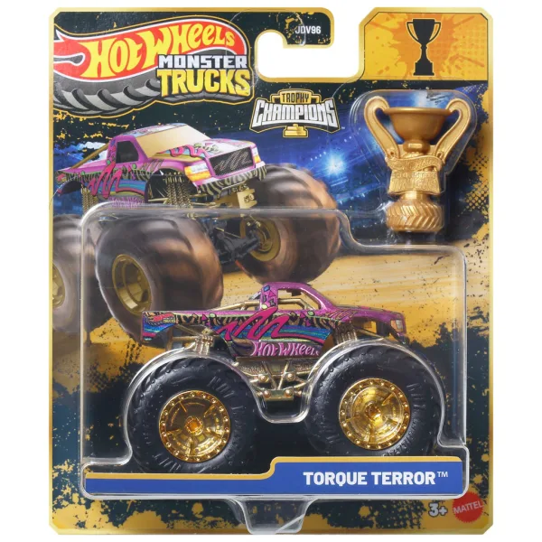 Hot Wheels Monster Trucks: Torque Terror auto da corsa con trofeo 1/64 – Mattel immagine 1