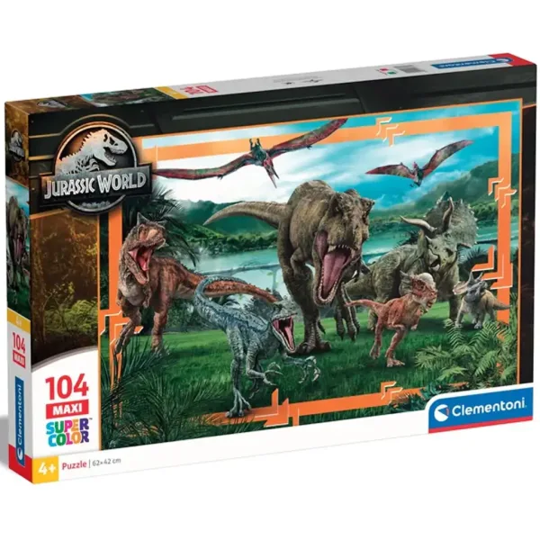 Jurassic World il regno dei dinosauri puzzle maxi supercolor 104 pezzi - Clementoni immagine 1