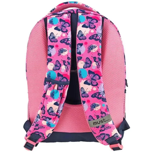 Must: Zaino scolastico a tre scomparti con motivo farfalla, zaino 32x18x43cm immagine 2