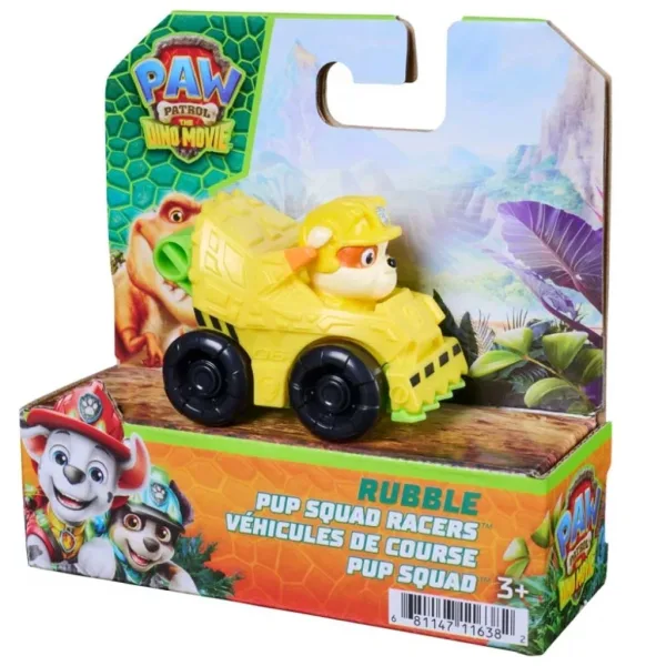 Paw Patrol: Dino Movie mini auto da corsa di Rubble 6,4 cm - Spin Master