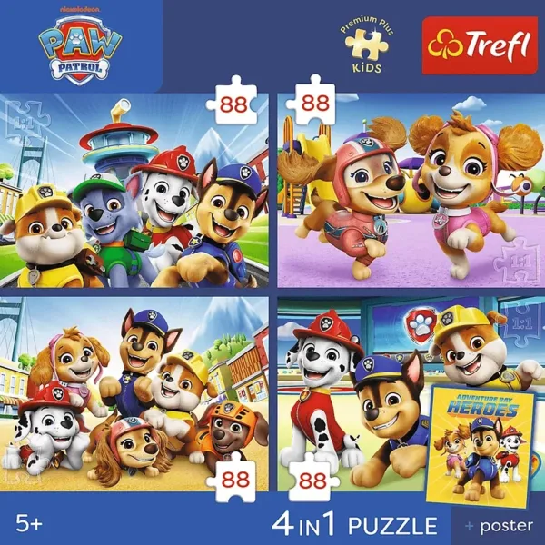 Paw Patrol - puzzle Premium Plus Kids da 4 x 88 pezzi - Trefl immagine 2