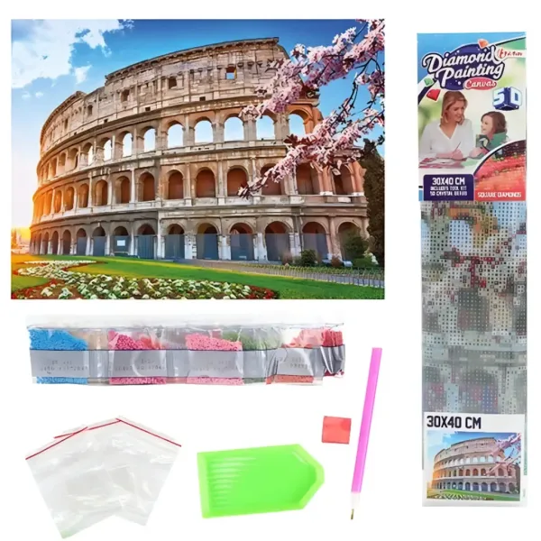 Puzzle con diamanti: Set di pittura con diamanti Colosseo di Roma 30x40cm immagine 2