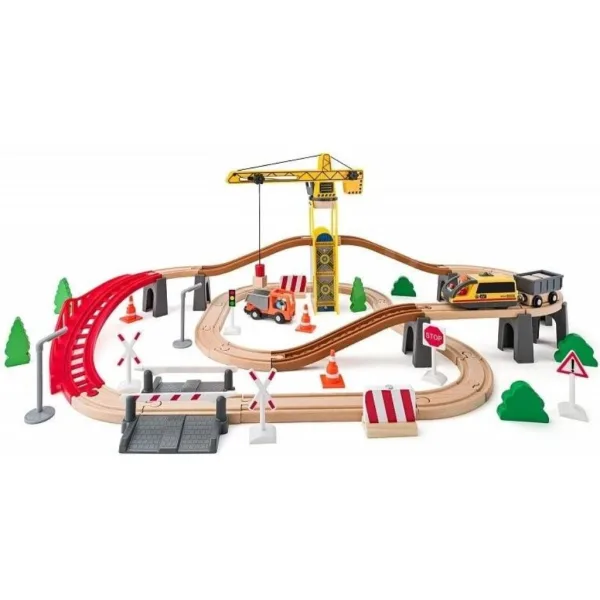 Set di binari ferroviari in legno con gru - Woodyland immagine 2