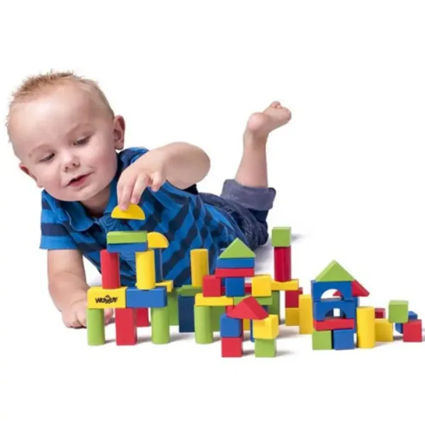 Set di mattoncini in legno da 50 pezzi con scatola per la selezione delle forme - Woodyland immagine 3