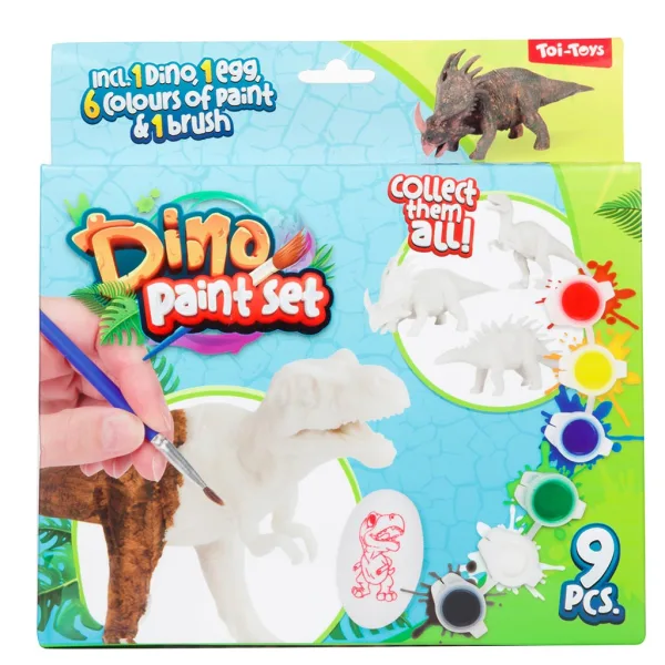 Set di pittura Dino: figura di dinosauro da dipingere con colori e pennello set da 9 pezzi immagine 2