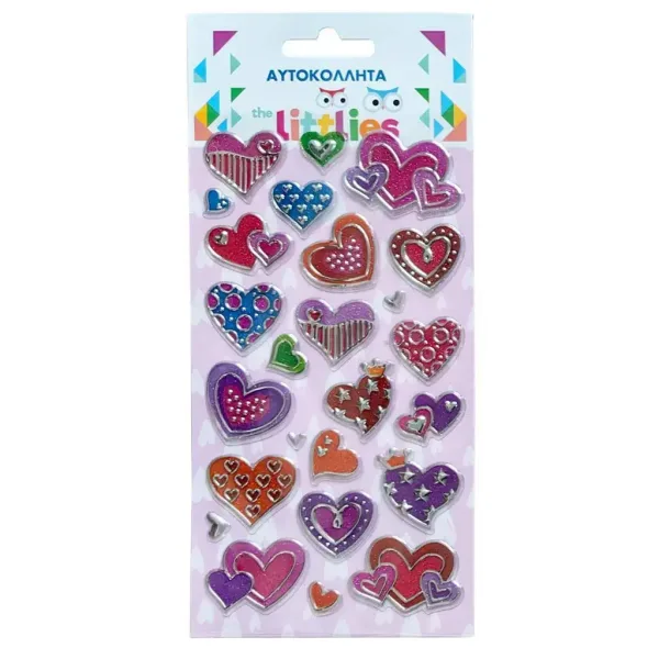 The Littlies: Set di adesivi 3D puffi a forma di cuore multicolore su foglio 10x22cm immagine 1