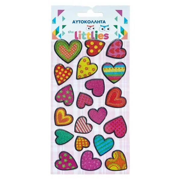 The Littlies: Set di adesivi 3D puffi a forma di cuore colorato su foglio 10x22cm immagine 1