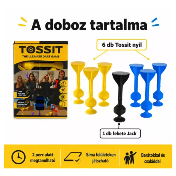 Tossit Starter Pack blu-giallo gioco da tavolo con dardi a ventosa in silicone immagine 2